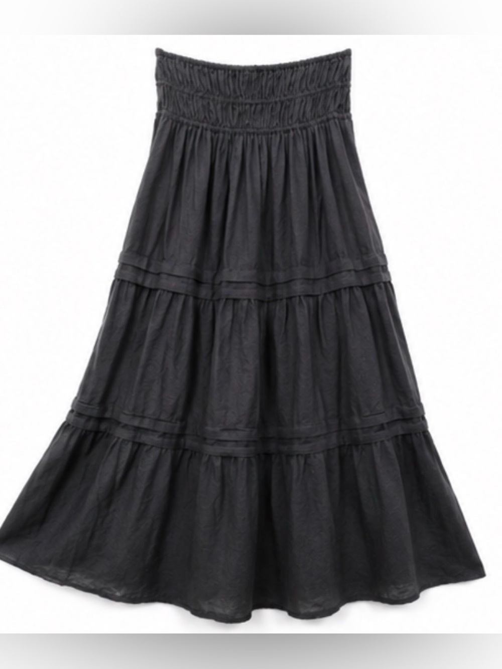Umgee Sample NWOT Charcoal Tiered Smocked Waist Flowy Midi Skirt